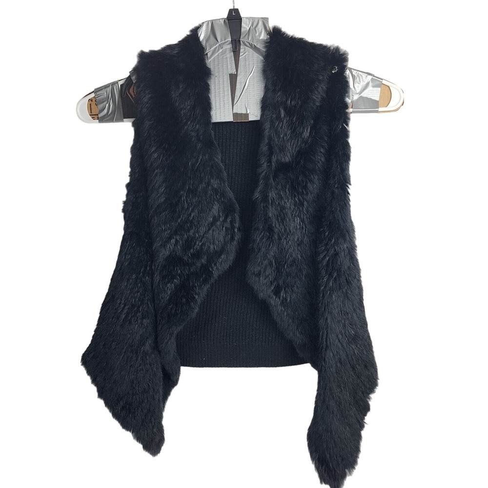 Catherine Black Faux‎ Fur Front Knit Back Vest Size L
